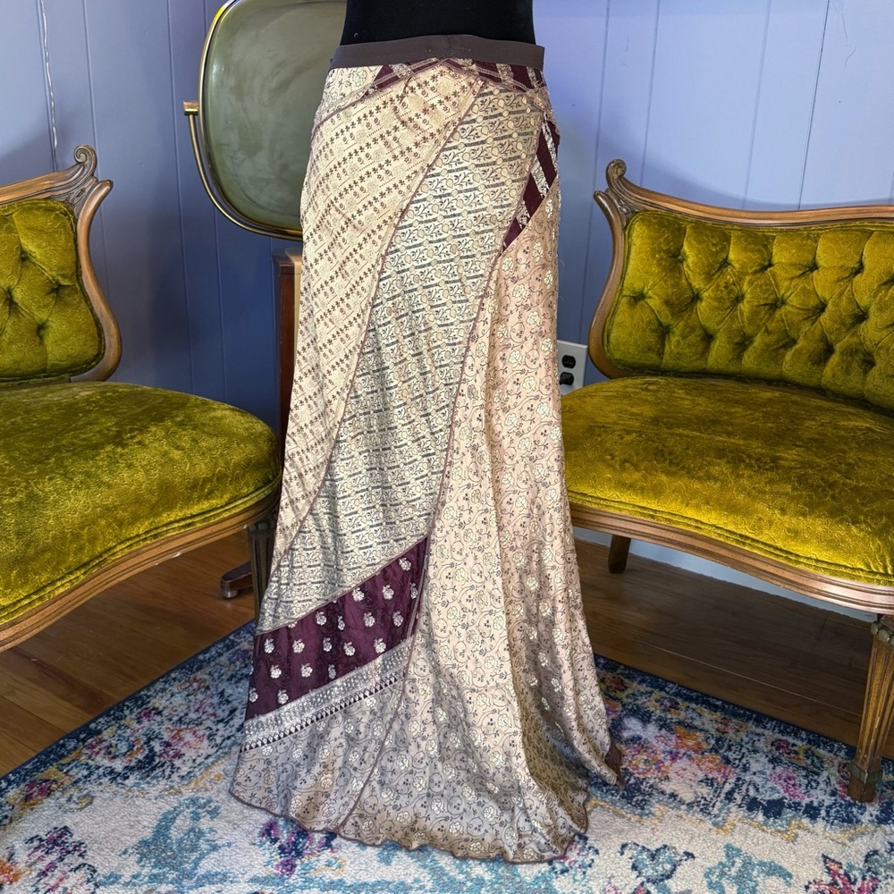 Anthropologie Burning Torch Recycled Vintage Indian Saris Patchwork Maxi Skirt - Picture 5 of 11